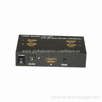 Mini HDMI 1 X 4 Splitter with Full 3D and 4 x 2K (340MHz), Supports Highest Video Resolution 1,080P
